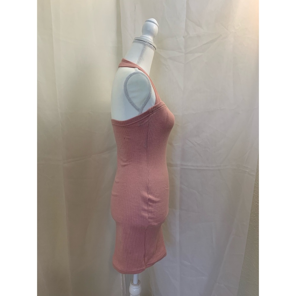 Pink Halterneck Ribbed Bodycon Dress - Picture 3 of 8